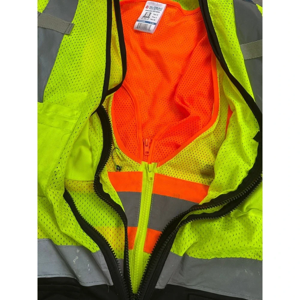 Lot of 4 NEW Global Industrial High Visibility Safety Vests ANSI Class 2 L/XL